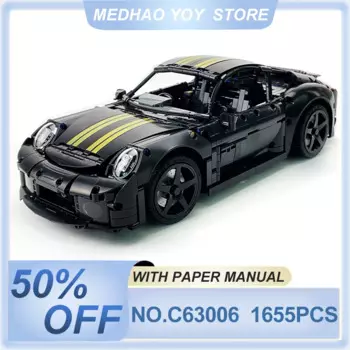 Суперспортивный гоночный GT автомобиль MOC C63006, 1:10, черная модель гиперкар, строительные машины, кирпичи, головоломка, игрушка в сборе, подарок на день рождения для детей
