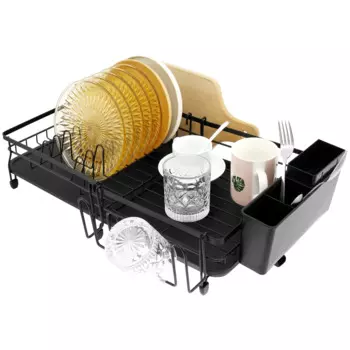 Сушилка для посуды из углеродистой стали, многофункциональная расширяемая сушилка для раковины, сушилка для посуды с дизайном нижних слотов, большая сушилка для посуды с столовыми приборами