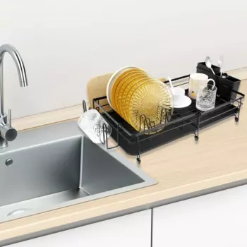 Сушилка для посуды из углеродистой стали, многофункциональная расширяемая сушилка для раковины, сушилка для посуды с дизайном нижних слотов, большая сушилка для посуды с столовыми приборами