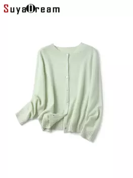 SuyaDream, женские Однотонные кардиганы, 2024 мериносовая шерсть, круглый воротник, искусственные свитера, осенние зимние куртки, зеленый, темно-синий