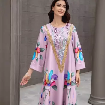 SW0831 новое мусульманское женское платье-халат с вышивкой и принтом