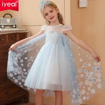 Свадебное платье IYEAL с цветами для девочек, детские платья для девочек, элегантное вечернее платье принцессы, Детский карнавальный костюм на Хэллоуин