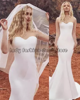 Свадебное платье-Русалка для невесты 2022, женское платье с длинным рукавом и лямкой на шее