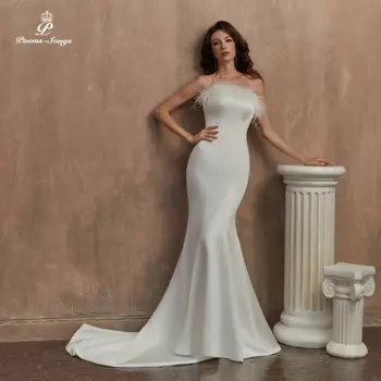 Свадебное платье-Русалка со шлейфом, без бретелек