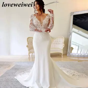 Свадебное платье-русалка в стиле бохо с длинным рукавом