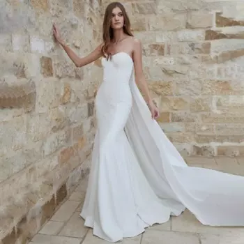 Свадебное платье с юбкой-годе для невесты, цвета слоновой кости, с сердечком, шлейфом, Пляжное платье, длинное без рукавов, изящные свадебные платья Custom