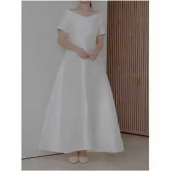 Свадебные платья по индивидуальному заказу для невесты. Классическое вечернее платье трапециевидной формы с v-образным вырезом и коротким рукавом. Атласные платья до щиколотки Vestidos De Novia.