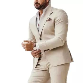 Свадебные смокинги бежевого цвета, одежда для жениха, Блейзер, деловые мужские костюмы, новейший дизайн, 2 предмета, блейзер, мужская куртка, брюки, мужской костюм