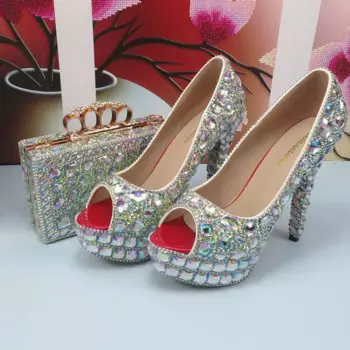 Свадебные туфли и кошелек BaoYaFang AB Bling crystal для женщин, блестящие женские туфли-лодочки с открытым носком