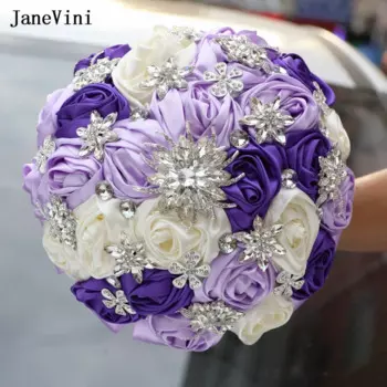 Свадебный букет из искусственных атласных роз с фиолетовыми кристаллами jaevini, свадебные цветы для подружки невесты, украшения для невесты