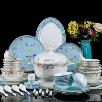 Свадебный набор посуды из костяного фарфора Guci Jingdezhen с позолоченными краями