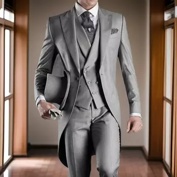 Свадебный смокинг для жениха, деловые мужские костюмы для выпускного вечера, модный Комплект из трех предметов, куртка с брюками, жилет, индивидуальный пошив, костюм 2024