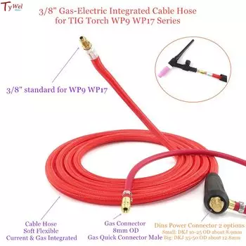 Сварочный кабель TIG, шланг 3/5 м, мягкий, гибкий, встроенный, 3/8 дюйма, 8 мм, быстрый разъем, аргоносварочный аппарат WP9 WP17, горелка