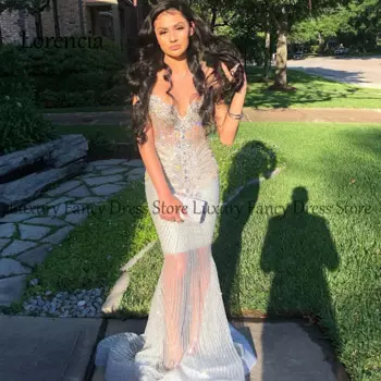 Сверкающее длинное вечернее платье-Русалка со стразами