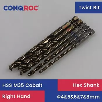Сверла CONQROC HSS M35 Кобальт 1/4", 5 шт., 4-8 мм