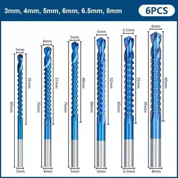 Сверло для отверстий XCAN 3-8 мм, быстрорежущая сталь с титановым покрытием, 6 шт., для работ по дереву, пластику, металлу