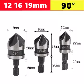 Сверло для снятия фаски JWXZ, 90 градусов, 5 канавок, 12/16/19 мм