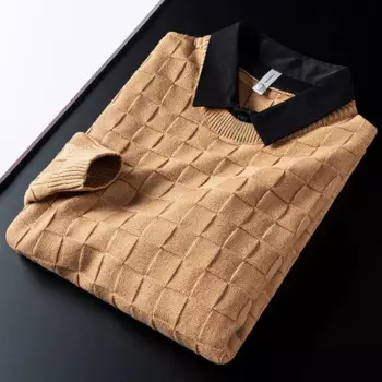 Светильник ный легкий вафельный роскошный имитационный высококачественный двухкомпонентный свитер мужской рубашечный воротник корейский Повседневный вязаный джемпер мужской зимний плотный