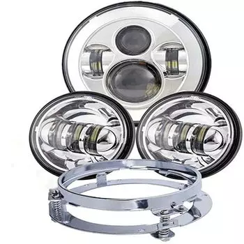 Светодиодная фара 7 дюймов + противотуманные фары 4,5 дюйма с монтажным кольцом кронштейна 7 дюймов для Harley Touring Electra Glide Road King Street Glide