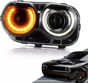 Светодиодная фара, совместимая с Dodge Challenger 2015-2019, с проектором с двумя лучами и белыми лампами DRL D2S/D2H (не входит в комплект)