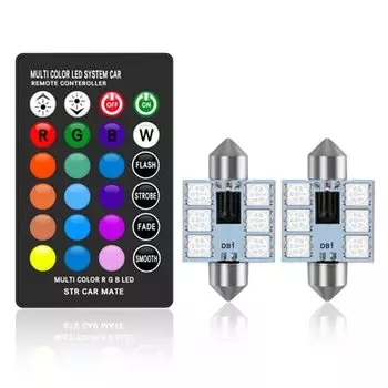 Светодиодная фестона C5W, 31/36/39/41 мм, RGB-подсветка с дистанционным управлением для салона автомобиля, разноцветная купольная лампа для чтения, 12 В