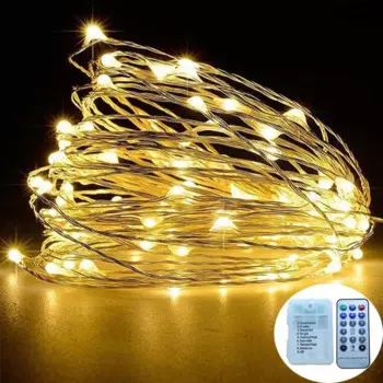 Светодиодная гирлянда медный провод тёплый белый 10м/20м