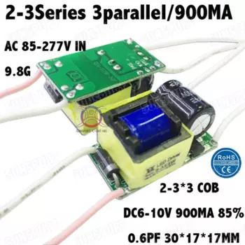Светодиодная лампа, изолированная, 5 шт., 10 Вт, COB, AC85-277V, 2-3x3, 900mA, DC5-10V, источник питания с постоянным током