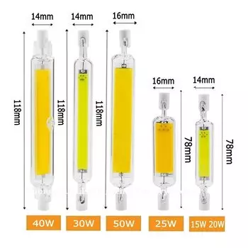 Светодиодная лампа JSEX R7s COB стеклянная трубка 78/118 мм теплый/холодный/нейтральный белый 15/20/25/30/40/50Вт