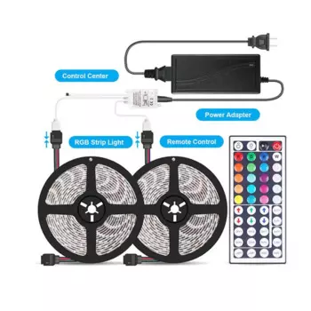 Светодиодная лента RGB 10 М 5050, многоцветный комплект, IP65 Водонепроницаемый гибкий RGB 300 светодиодов с 44-клавишным дистанционным управлением, источник питания 12 В постоянного тока