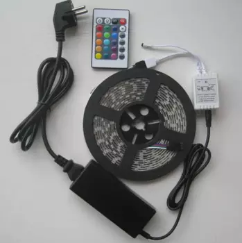Светодиодная лента RGB 5050 SMD, не Водонепроницаемая + ИК-пульт дистанционного управления с 24 кнопками + 5 А, 12 В, мощность США/ЕС, 5 м