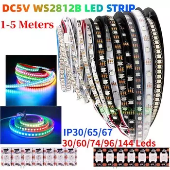 Светодиодная лента SAGE LU MEI WS2812B 5В 30/60/74/96/144 LED RGB 1-5 м