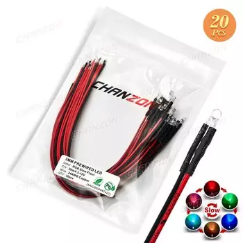 Светодиодные бусины CHANZON 20 шт., 3 мм, RGB, мигающие