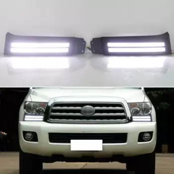 Светодиодные дневные фонари DRL для Toyota Sequoia 2008-2017 динамические желтые указатели поворота дневные ходовые огни передние фонари