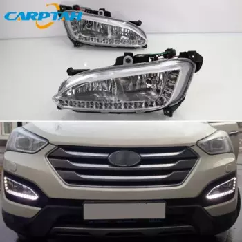 Светодиодные дневные ходовые огни для Hyundai Santa Fe IX45 2013-2015 Plug & Play, водонепроницаемые, 12 В, противотуманные фары, украшения, бампер, светодиодные DRL