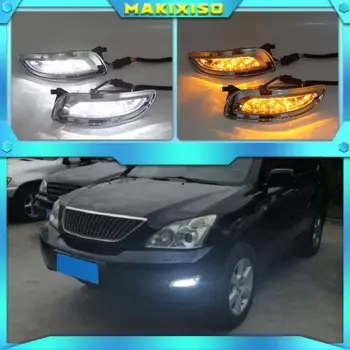 Светодиодные дневные ходовые огни для Lexus RX300 RX330 RX350 2003-2009, желтый сигнал поворота, водонепроницаемый, 12 В, DRL, противотуманные фары, украшение, 2 шт.