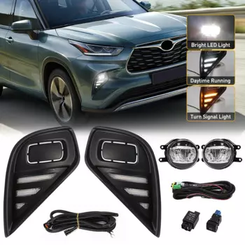 Светодиодные дневные ходовые огни для Toyota Highlander 2021 2022, противотуманные дневные ходовые огни, двухцветные, белые, желтые провода, переключатель, аксессуары