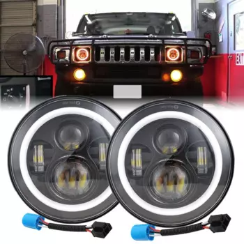 Светодиодные фары 2 шт. 7 дюймов для Jeep Wrangler, 7 дюймов, круглые ДХО, сигнал поворота, гало, фары для Hummer H2 2003-2009 с адаптером 9007 H4
