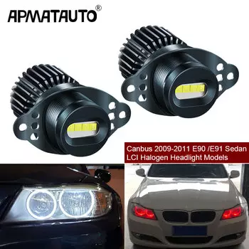 Светодиодные фары «ангельские глазки», 2 шт., 40 Вт, Canbus, без ошибок, для BMW E90, E91, 328i, 335i, 2009-2011, LCI, не ксеноновые, белые, красные, синие