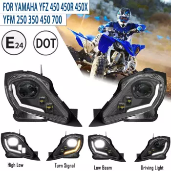 Светодиодные фары E24 для Yamaha YFZ 350 450 450R 450X YFM 250 350 450 700, фары в сборе DRL, фары дальнего и ближнего света, поворотники