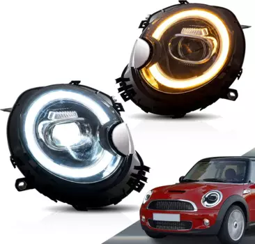 Светодиодные фары, совместимые с BMW Mini Cooper 2007-2013 R55 R56 R57 R58 R59 с динамической анимацией и янтарным последовательным поворотом S