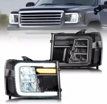 Светодиодные фары, совместимые с GMC Sierra 1500 2500HD 3500HD SLE 2007-2013, со светоотражающей чашей и динамической анимацией с переключателем