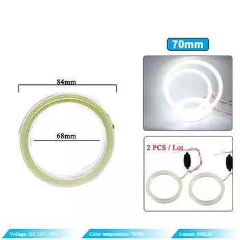 Светодиодные лампочки для Angel Eye для автомобилей, DRL COB, 12V, 24V, 7000K, белый, 60 мм, 70 мм, 80 мм, круглые дневные ходовые огни, формовочные сауны, противотуманные фары, 2 шт.