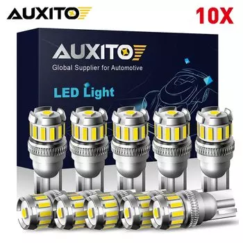 Светодиодные лампы AUXITO 10x T10 W5W Canbus Dome, внутренсветильник освещение 4014 3020SMD для BMW Audi Tesla, внутреннее освещение s 12 В, Белый 6500K