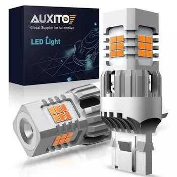 Светодиодные лампы AUXITO T20 W21W WY21W 7440 7440NA 25SMD для указателей поворота, 2x 1500LM, без ошибок, без Hyper Flash, янтарно-желтая лампа