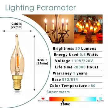 Светодиодные лампы GANRILAND E12 E14 янтарного цвета 0,5 Вт