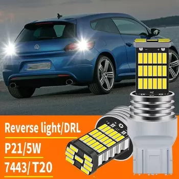 Светодиодные лампы T20 7443 W21/5W, 2 шт., супер яркие светодиодные лампы 4014 45SMD, резерсветильник заднего хода для автомобильной сигнальной лампы 6000K DC12V DRL Белый