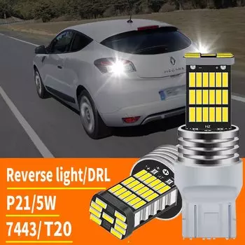 Светодиодные лампы заднего хода T20 W21/5W 7443, 2 шт., для Lada Kalina Granta Vesta DRL W21W WY21W, светодиодсветодиодный лампы 6000K, белые, супер яркие, 12 В, 45SMD