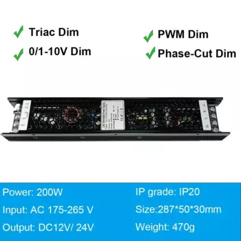 Светодиодный драйвер Triac с регулируемой яркостью, 12 В, 24 В, 0/1-10 В, Диммируемый Светодиодный источник питания 300 Вт, 100 Вт, 60 Вт, светодиодный трансформатор с регулируемой яркостью, 12 В, 200 Вт