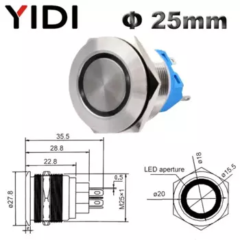 Светодиодный кнопочный переключатель YIDI 12/16/19/22/25 мм