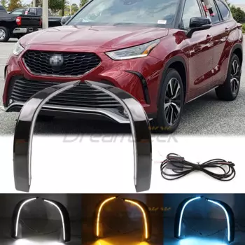 Светодиодный ные дневные ходосветильник DRL для Toyota Highlander XSE GSU70 2021 2022 2023, противотумансветильник с последовательным желтым сигналом поворота